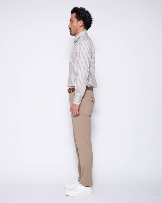 ERRICO FORMICOLAベージュ ストライプ タブカラーシャツ 【HUMPHREY】18l