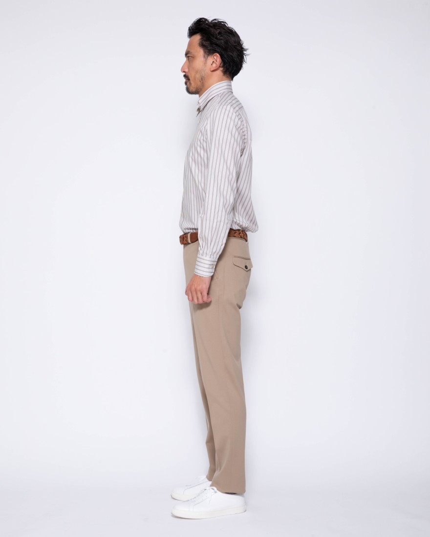 ERRICO FORMICOLAベージュ ストライプ タブカラーシャツ 【HUMPHREY】18l