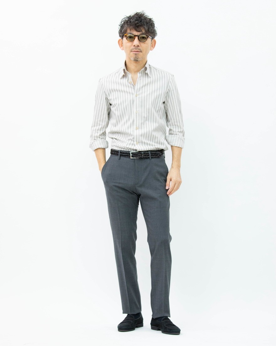 ERRICO FORMICOLAベージュ ストライプ タブカラーシャツ 【HUMPHREY】ma