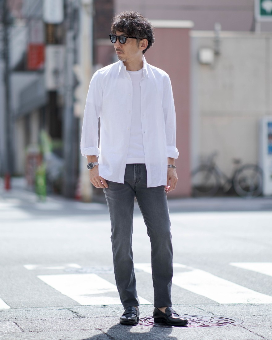 ERRICO FORMICOLA反染めリネン ソリッド レギュラーカラーシャツ【HUGO】ma