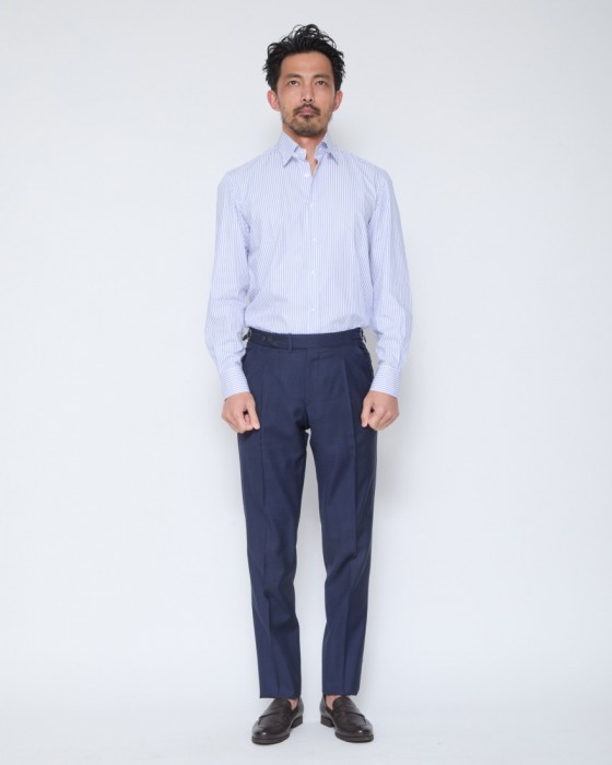 ERRICO FORMICOLAホワイト ストライプ タブカラー シャツ 【HUMPHREY】16l