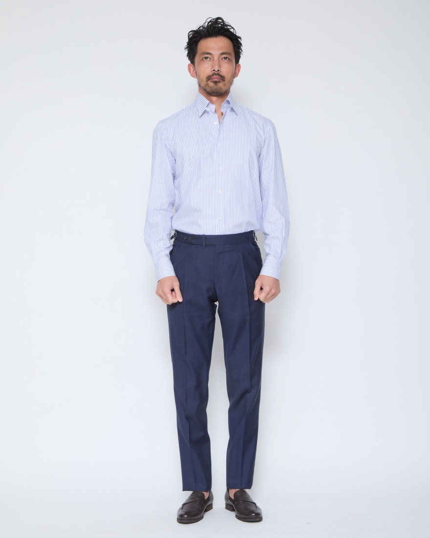 ERRICO FORMICOLAホワイト ストライプ タブカラー シャツ 【HUMPHREY】16l