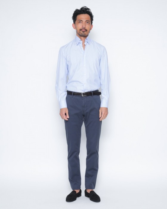 ERRICO FORMICOLAブルー ストライプ タブカラーシャツ 【HUMPHREY】16l