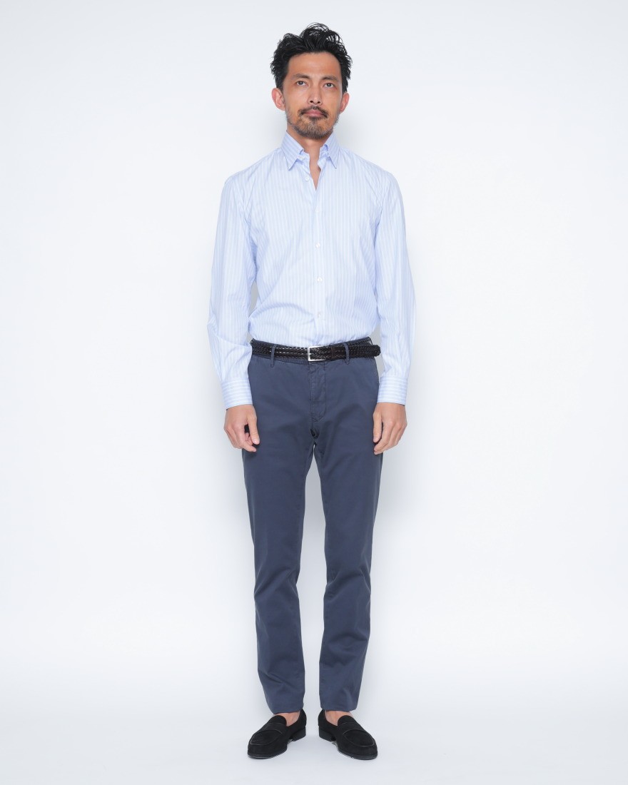 ERRICO FORMICOLAブルー ストライプ タブカラーシャツ 【HUMPHREY】16l