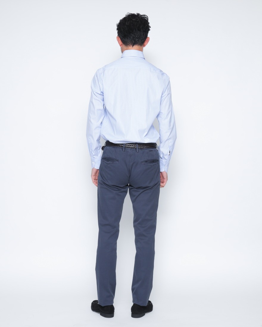 ERRICO FORMICOLAブルー ストライプ タブカラーシャツ 【HUMPHREY】18l