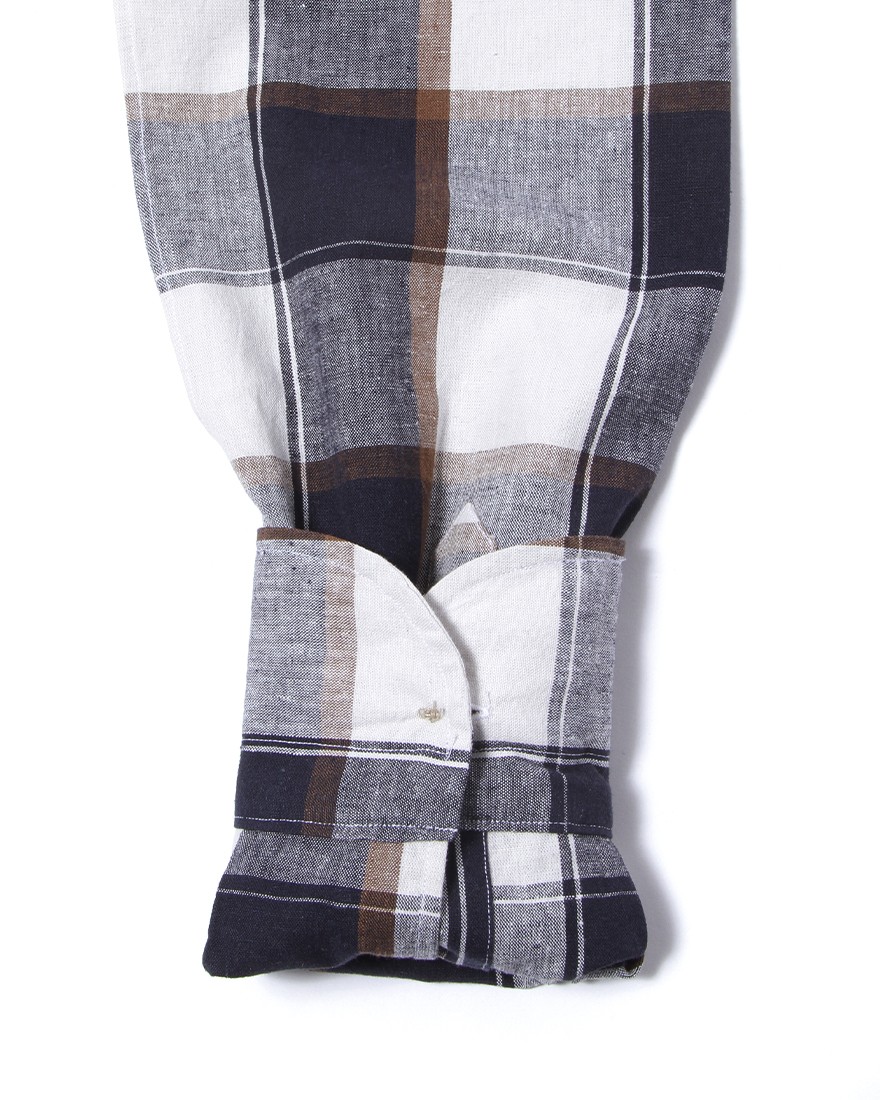ERRICO FORMICOLAコットンリネン ホワイトチェック BDシャツ【LUCA】12l