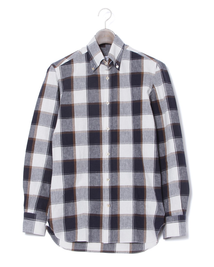ERRICO FORMICOLAコットンリネン ホワイトチェック BDシャツ【LUCA】c0