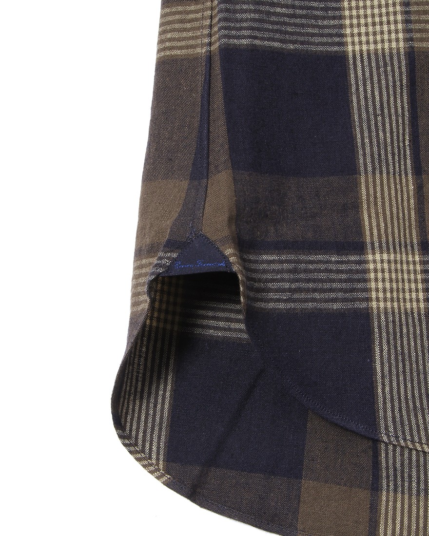 ERRICO FORMICOLAコットンリネン ネイビーチェック BDシャツ【LUCA】07l