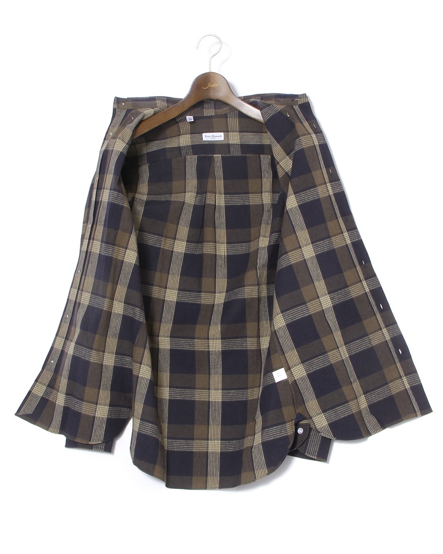 ERRICO FORMICOLAコットンリネン ネイビーチェック BDシャツ【LUCA】08l