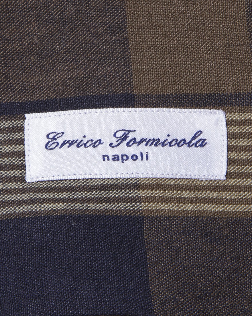 ERRICO FORMICOLAコットンリネン ネイビーチェック BDシャツ【LUCA】09l
