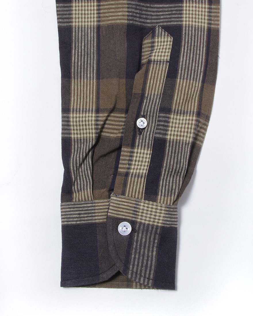 ERRICO FORMICOLAコットンリネン ネイビーチェック BDシャツ【LUCA】11l