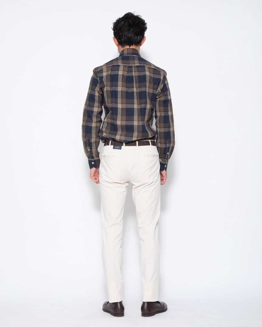ERRICO FORMICOLAコットンリネン ネイビーチェック BDシャツ【LUCA】18l