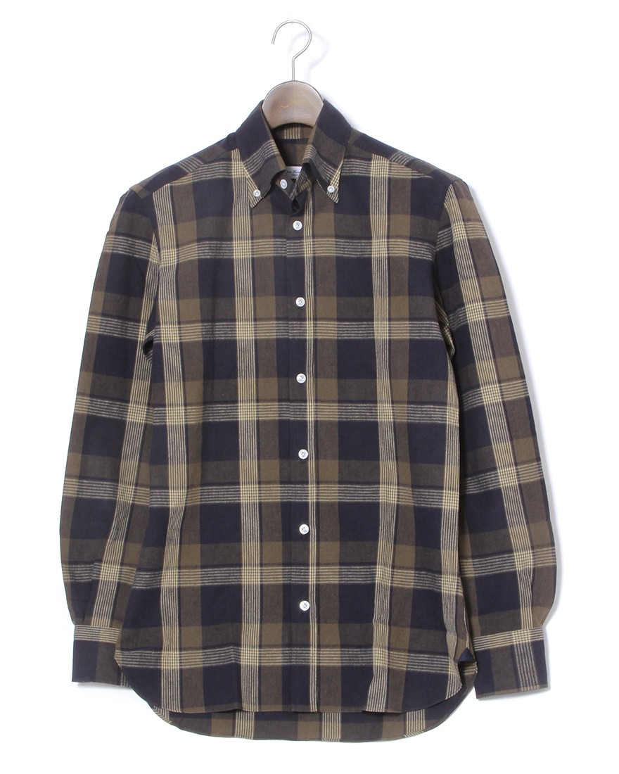 ERRICO FORMICOLAコットンリネン ネイビーチェック BDシャツ【LUCA】c0