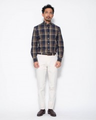 ERRICO FORMICOLAコットンリネン ネイビーチェック BDシャツ【LUCA】mb_16l