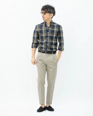 ERRICO FORMICOLAコットンリネン ネイビーチェック BDシャツ【LUCA】mb_ma