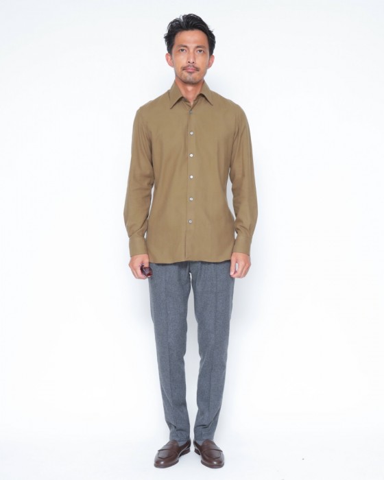 ERRICO FORMICOLA起毛コットンツイル レギュラーカラーシャツ【HUGO】01l