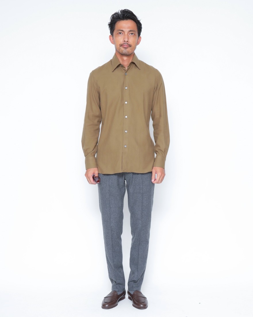 ERRICO FORMICOLA起毛コットンツイル レギュラーカラーシャツ【HUGO】01l