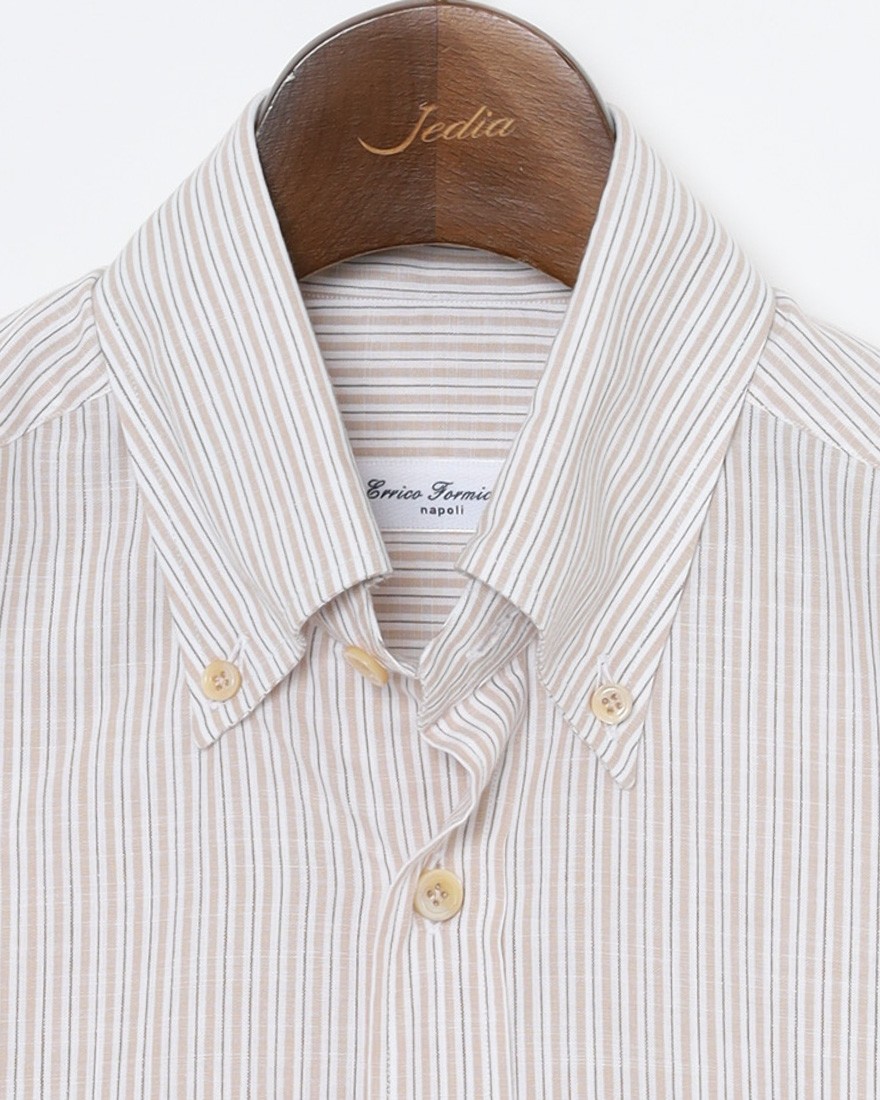 ERRICO FORMICOLAリネンコットン ストライプ BDシャツ【LUCA】05l