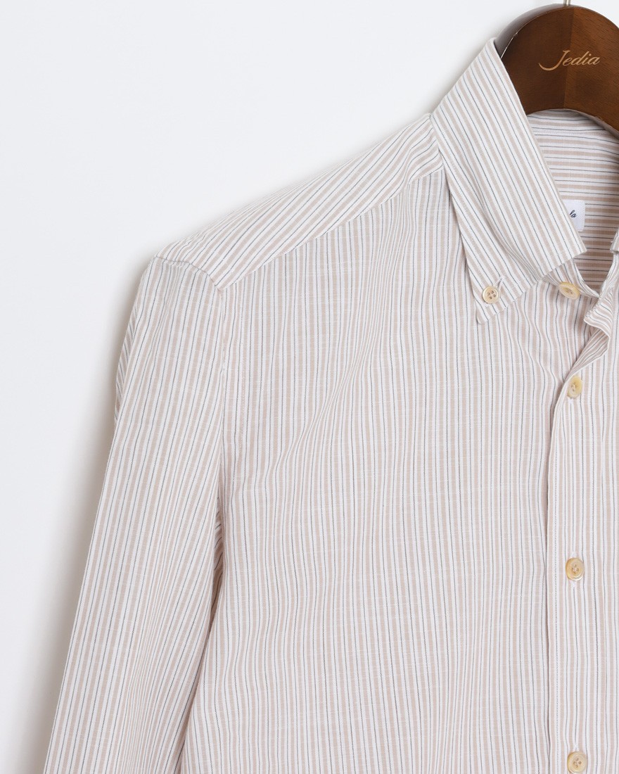 ERRICO FORMICOLAリネンコットン ストライプ BDシャツ【LUCA】10l