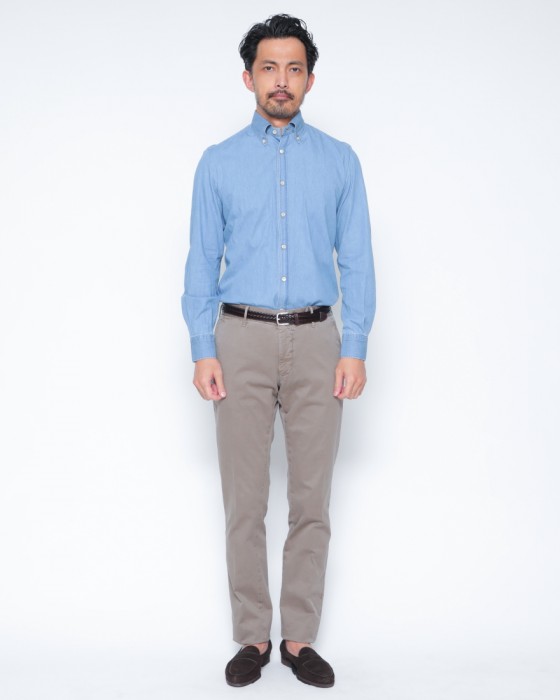 ERRICO FORMICOLAライトインディゴ コットンシャンブレー BDシャツ【LUCA】01l