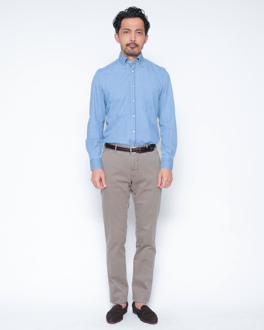 ERRICO FORMICOLAライトインディゴ コットンシャンブレー BDシャツ【LUCA】01l