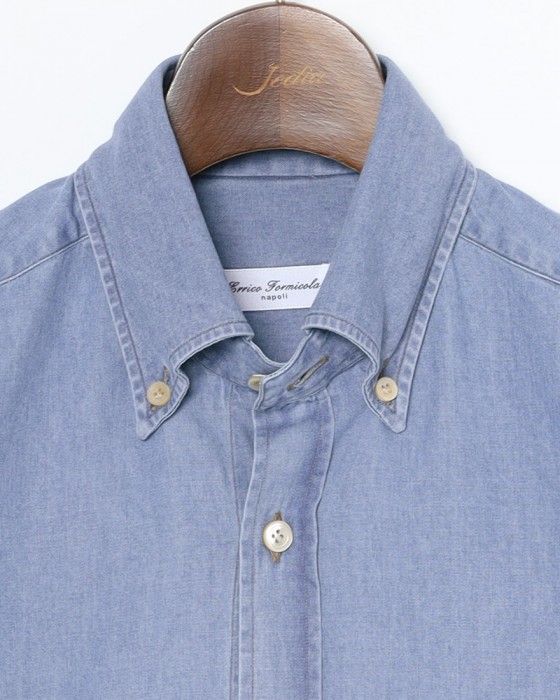 ERRICO FORMICOLAライトインディゴ コットンシャンブレー BDシャツ【LUCA】05l