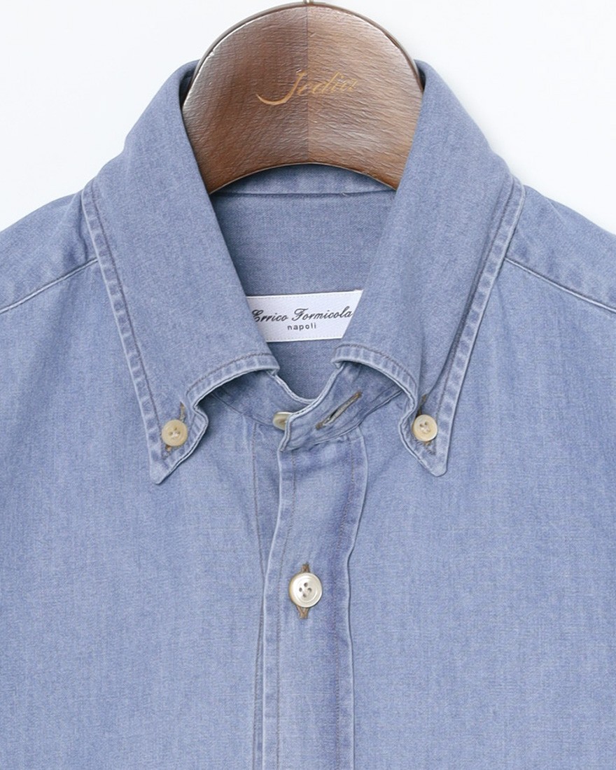 ERRICO FORMICOLAライトインディゴ コットンシャンブレー BDシャツ【LUCA】05l
