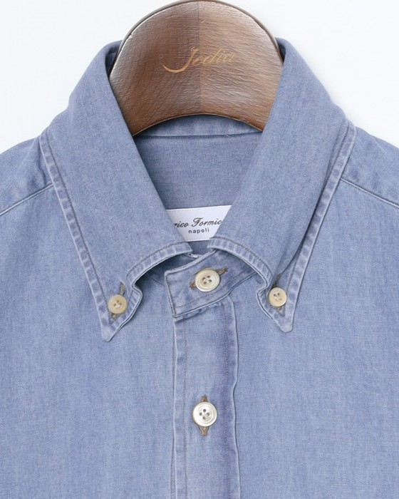 ERRICO FORMICOLAライトインディゴ コットンシャンブレー BDシャツ【LUCA】06l
