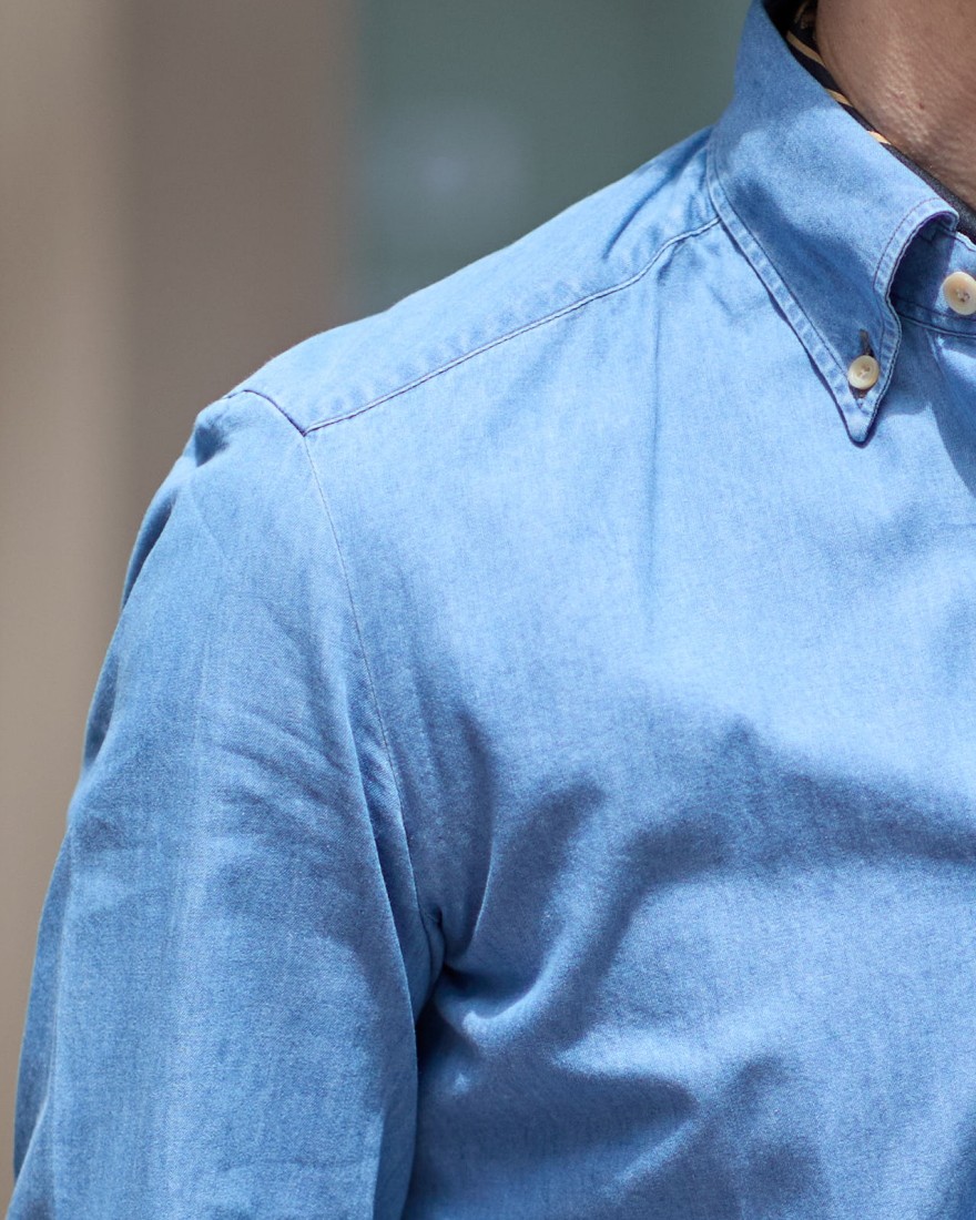 ERRICO FORMICOLAライトインディゴ コットンシャンブレー BDシャツ【LUCA】21l
