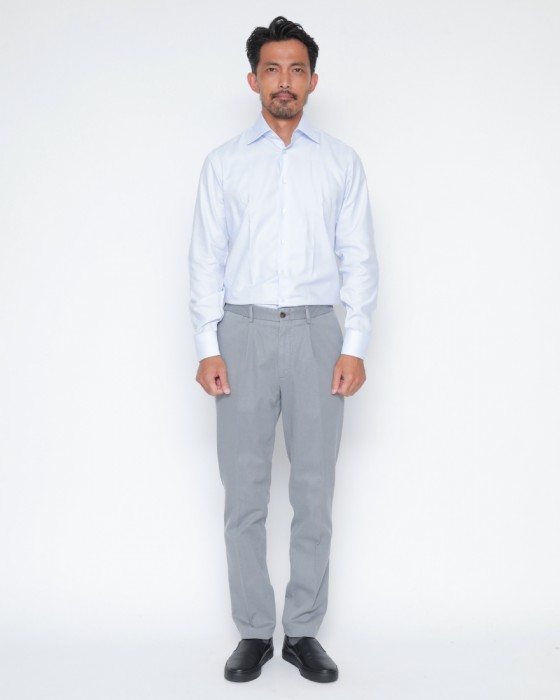 DEVOREガーメントダイ ストレッチコットン 1プリーツテーパードパンツ01l