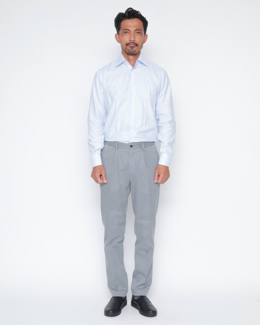 DEVOREガーメントダイ ストレッチコットン 1プリーツテーパードパンツ01l