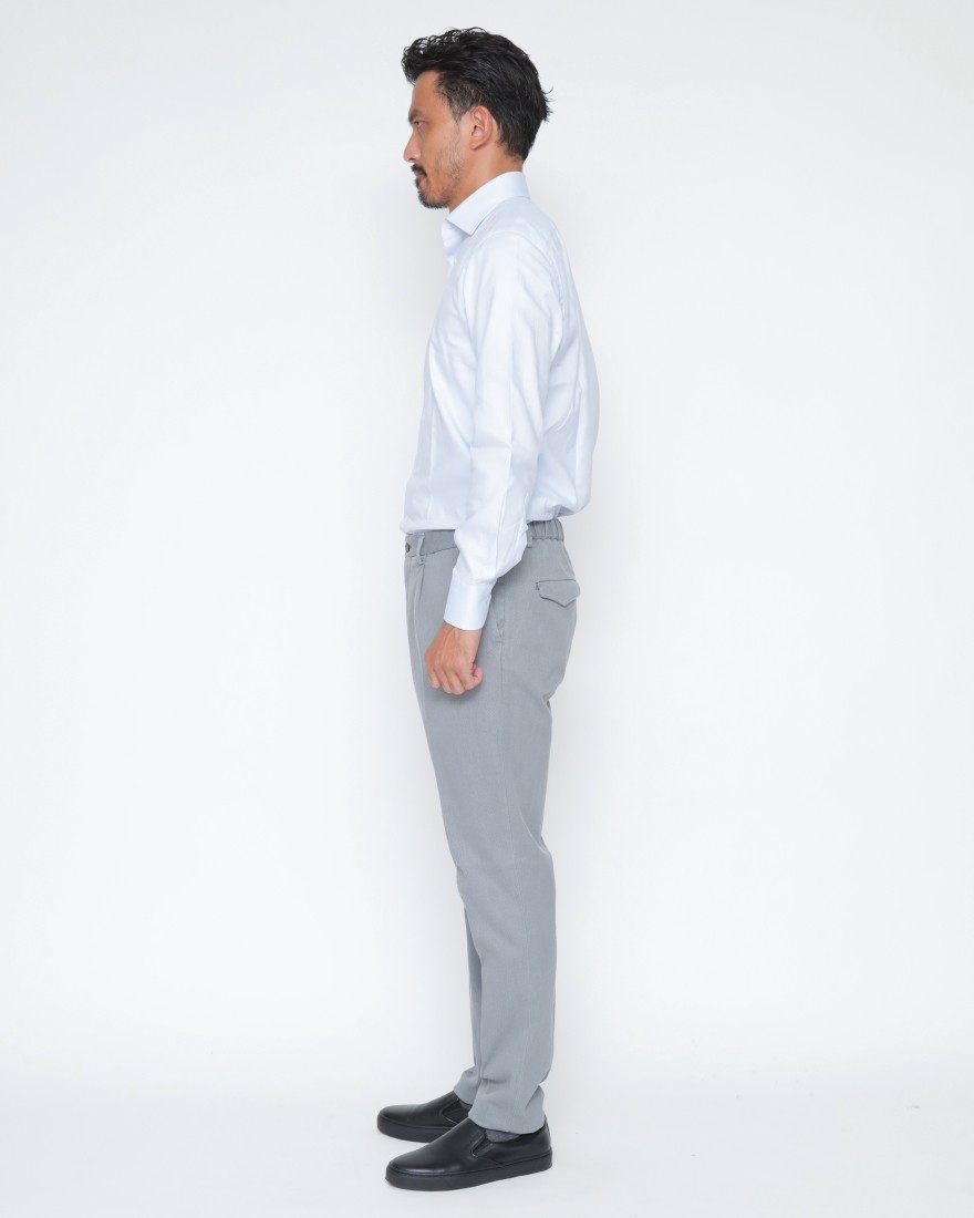 DEVOREガーメントダイ ストレッチコットン 1プリーツテーパードパンツ02l