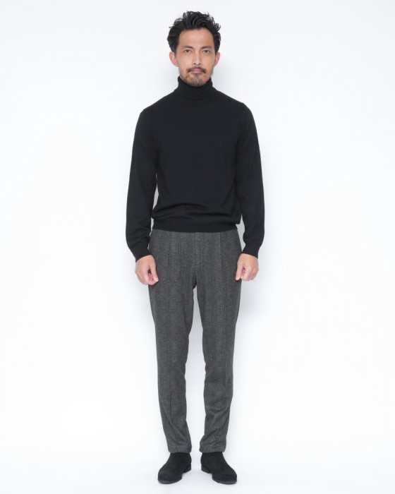 giabsarchivioグレンチェックジャージー ワンプリーツ パンツ【DANTE700/ダンテ】01l