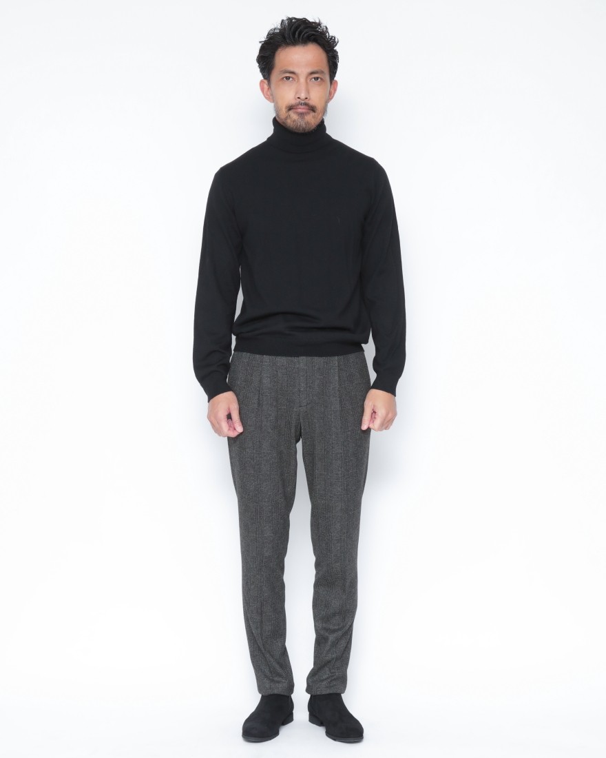 giabsarchivioグレンチェックジャージー ワンプリーツ パンツ【DANTE700/ダンテ】01l