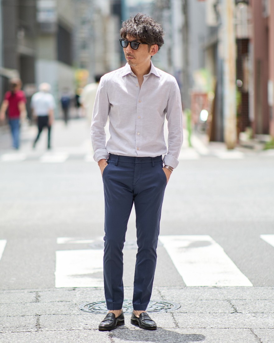 Entre Amis9分丈 スリムテーパード コットンノープリーツ パンツma