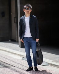 Entre Amis9分丈スリムテーパード ブルー ストレッチデニムmb_ma