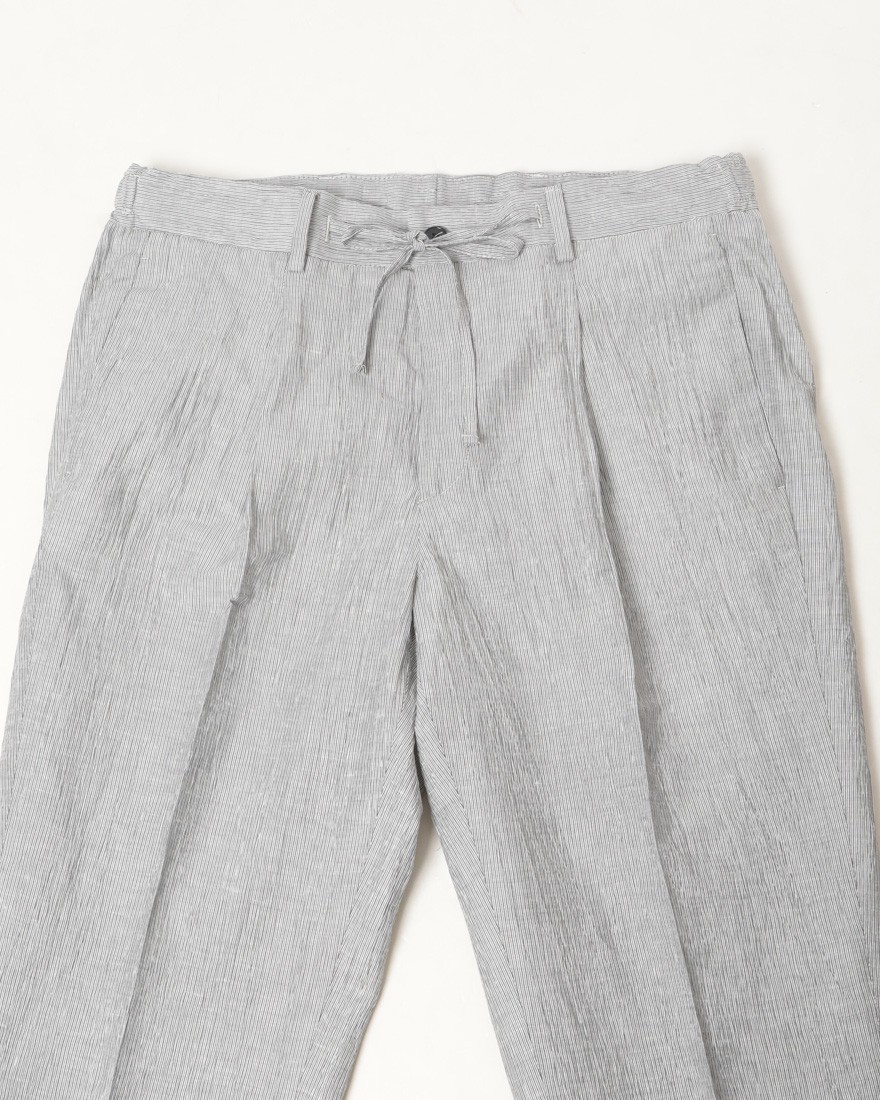 Finjack楊柳ストライプワンプリーツ ドローコードパンツ06l