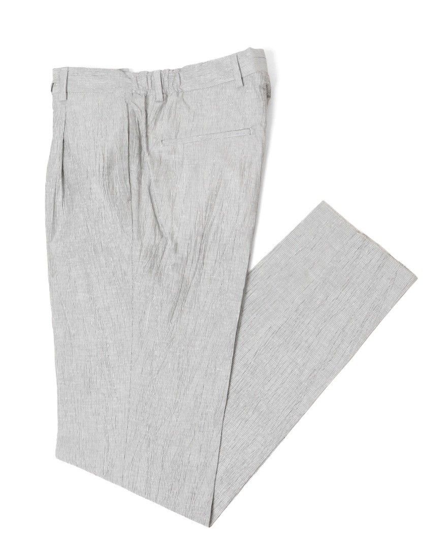 Finjack楊柳ストライプワンプリーツ ドローコードパンツma