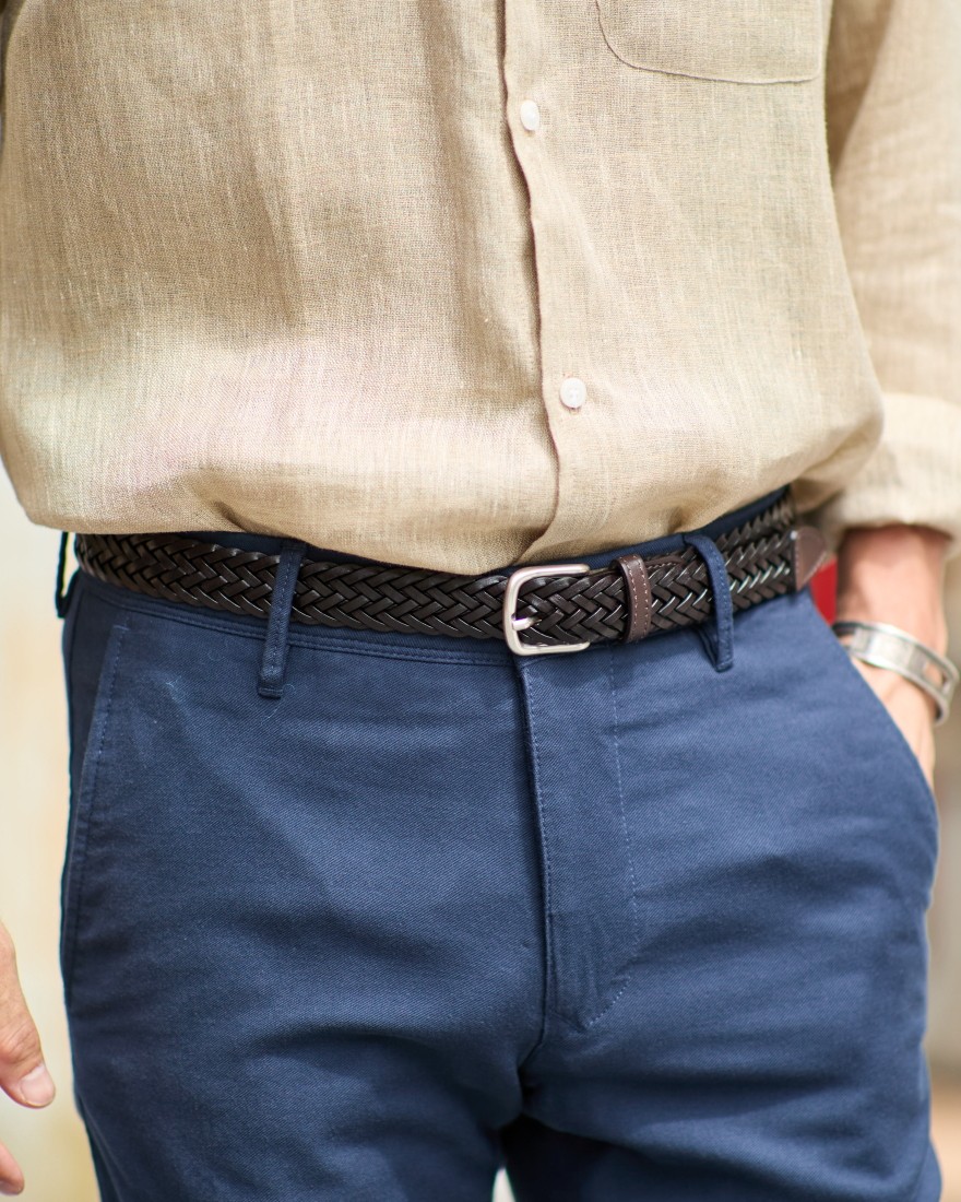 Saddler'sカーフレザー ナローメッシュベルト09l