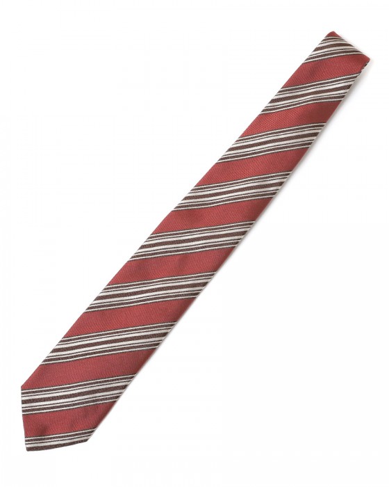 FRANCO BASSIレッドブラウンマルチストライプ タイ【シルク】c0