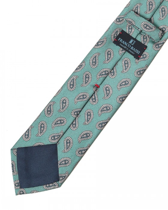 FRANCO BASSIブルーグリーン ペイズリー柄 タイ【シルク】05l