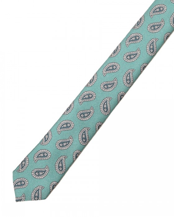FRANCO BASSIブルーグリーン ペイズリー柄 タイ【シルク】06l