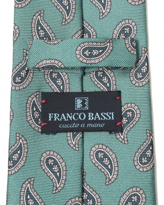 FRANCO BASSIブルーグリーン ペイズリー柄 タイ【シルク】08l
