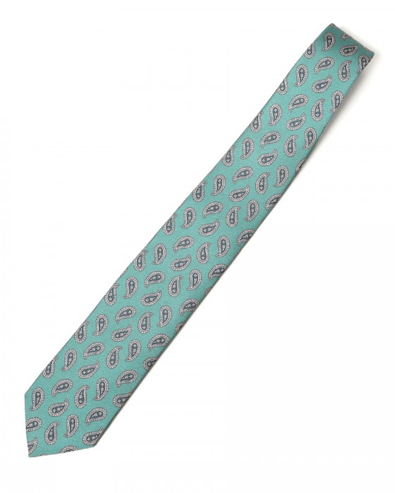 FRANCO BASSIブルーグリーン ペイズリー柄 タイ【シルク】c0