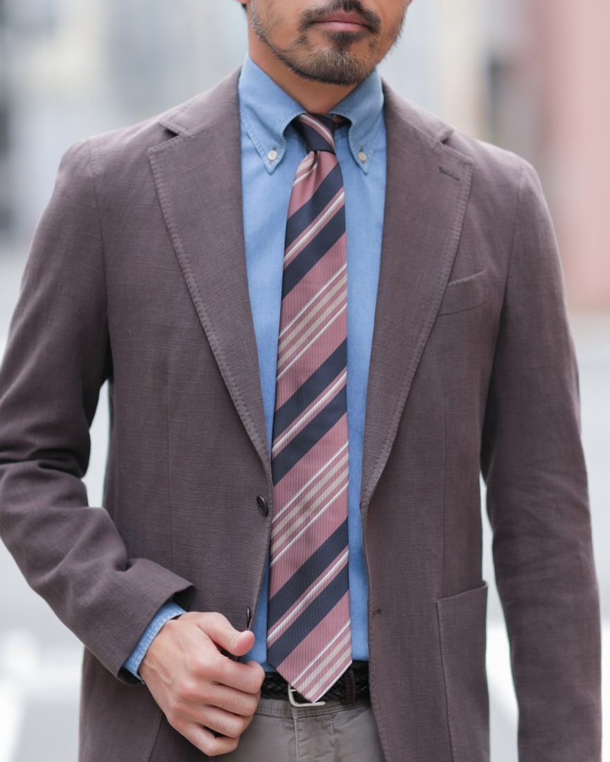 FRANCO BASSIパープル マルチストライプ タイ【シルク】01l