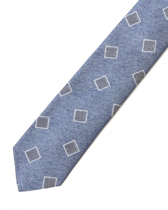 FRANCO BASSIブルー スクエア小紋柄 タイ【シルクコットン】04l
