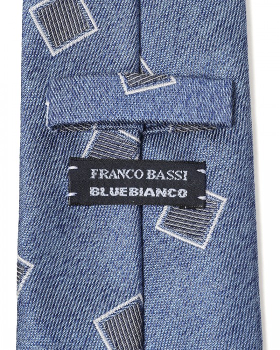 FRANCO BASSIブルー スクエア小紋柄 タイ【シルクコットン】08l