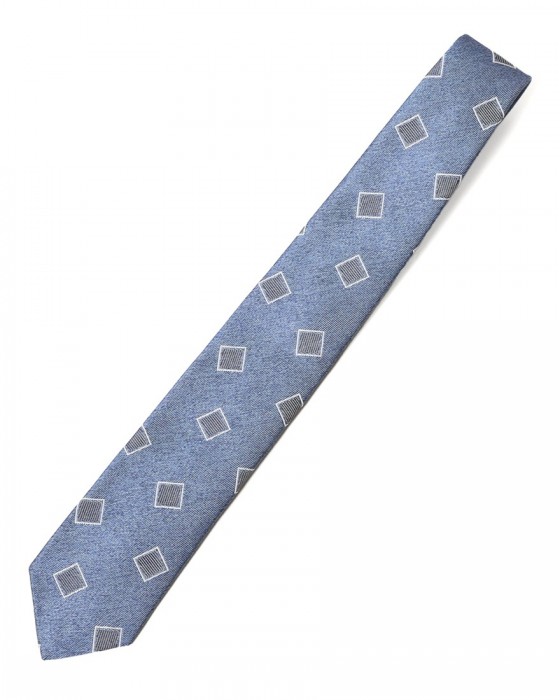 FRANCO BASSIブルー スクエア小紋柄 タイ【シルクコットン】ma