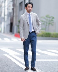 FRANCO BASSIブルー スクエア小紋柄 タイ【シルクコットン】mb_ma