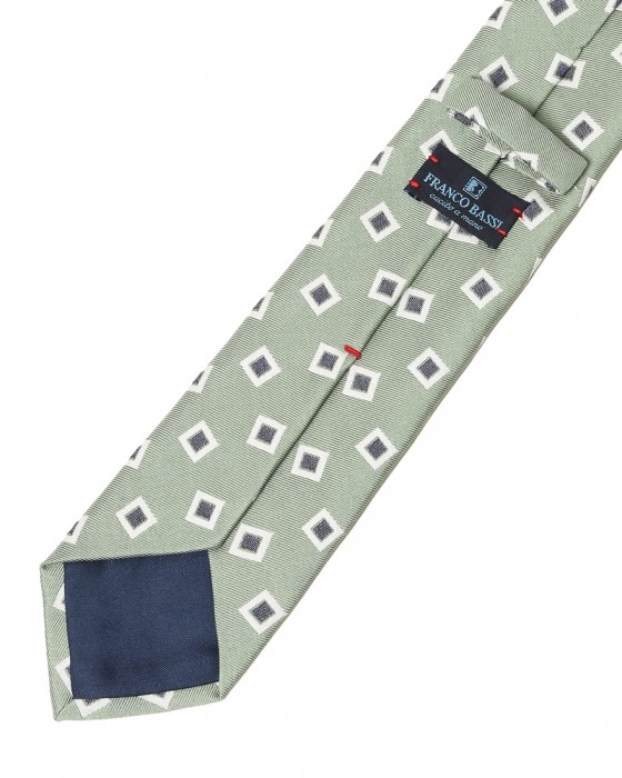 FRANCO BASSIグリーン スクエア小紋柄 タイ【シルクコットン】05l
